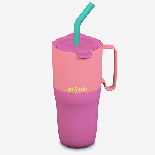 26oz Rise Tumbler pink with handle and straw lid sustainable stainless steel cup-holder friendly