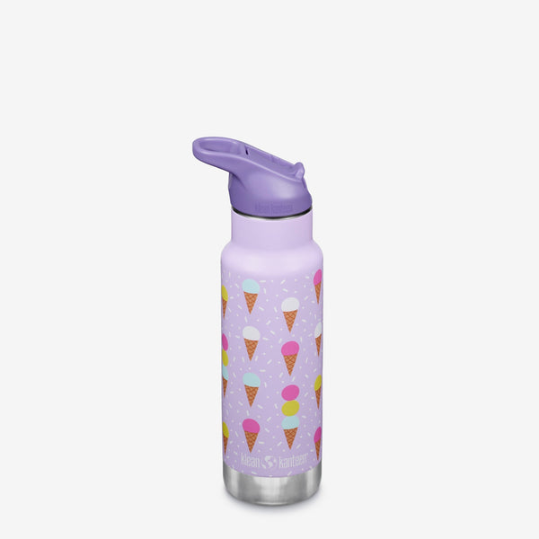 12oz Kid's Classic insulated water bottle with flip seal sport cap and ice cream cone design