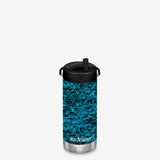 12oz TKWide insulated water bottle with twist cap and reusable straw in blue water design