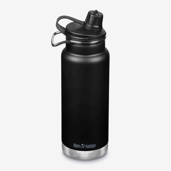 32oz TKWide insulated black water bottle with leak-proof Chug Cap and stainless steel base
