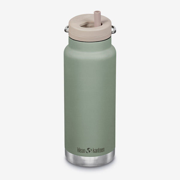 32oz TKWide insulated water bottle with twist cap and reusable straw in sage green