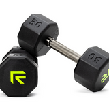 Graphite gray Octo Rubber Dumbbell with easy-grip steel handle and 8-sided rubber encasing to prevent rolling and reduce noise
